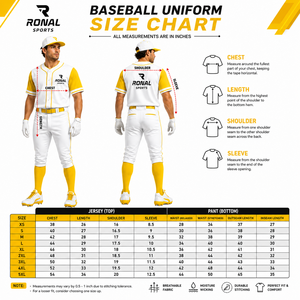 Uniforme de Béisbol para Hombre RONAL SPORTS, Blanco y Amarillo, Manga Corta, Jersey de Poliéster que Absorbe la Humedad, Conjunto de Pantalones, para Adultos, Todas las Temporadas - Product Image 6