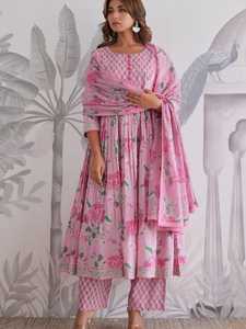 Puptara Pink Floral Printed 100% Cotton Traditional <b>Ethnic</b> India & Pakistan Wrap for Women Breathable 300g Fabric - Product Image 1