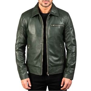 Chaqueta de Cuero Vintage con Cuello Verde para Hombre, Diseño Clásico de Primera Calidad, Ajuste Cómodo, Material Duradero - Product Image 1
