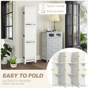 Divisorio per Stanza in Legno Bianco a 5 Pannelli, Alto 170 cm, con 3 Ripiani e Contenitore Pieghevole per Camera da Letto - Product Image 5