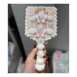 Handmade Natural Seashell & Glass Oval Mini Compact Personalized Custom Shell Mermaid Coastal Vanity Pocket Makeup <b>Mirror</b> - Product Image 1