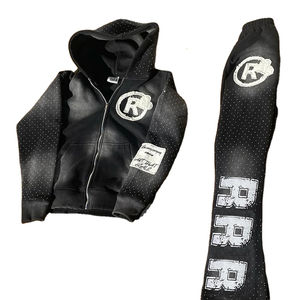 Survêtement vintage d'hiver pour homme de haute qualité, tissé, à manches courtes, coupe ample, pantalon large, en coton épais 100%, coupe carrée, style universitaire - Product Image 1