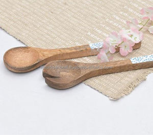 Paquete de 2 cucharas de cocina de madera Natural de esmalte duradero marrón artesanía cocina cuchara para servir juego de cuchara para regalos - Product Image 1