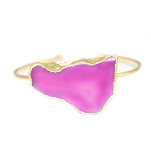 Classic Design Natural Pink Agate Slice 18K Gold Electroplated Bangle for Women Girls <b>Adjustable</b> Open Bangle Jewelry Wholesale - Product Image 1