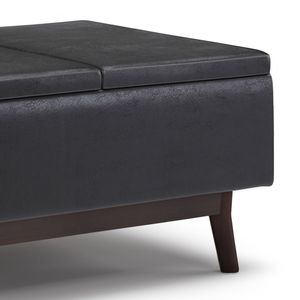 Owen Distressed Black Tray Top Storage Ottoman <b>Small</b> Coffee Table <b>Stool</b> - Product Image 2