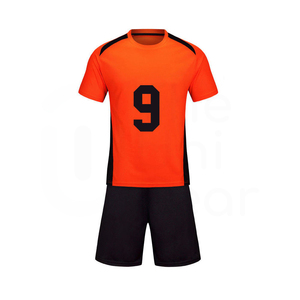 Orange Black Sublimated Soccer Jersey Shorts Set Men Crew Neck Quick Dry Regular Fit All Seasons Teamwear Front Number 9 - Product Image 1