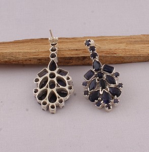 Pendientes Colgantes de Plata de Ley 925 con Iolita Natural, Pendientes de Gota con Piedras Preciosas Azules Violetas, Joyería de Alta Calidad - Product Image 4