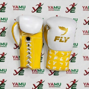 Vente flash - Gants de boxe en cuir véritable de haute qualité, personnalisés, jaunes et blancs, à lacets, pour l'entraînement et la compétition - Product Image 4