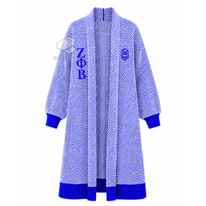 เสื้อคลุมคาร์ดิแกนไหมพรมลายก้างปลาแบบยาวสำหรับผู้หญิง Zeta Phi Beta Sorority  แบบเปิดด้านหน้า ปักลายที่ปลายแขนเสื้อ  พร้อมขอบแขนเสื้อแบบริบ - Product Image 1