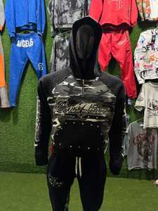 Ensemble deux pièces décontracté d'hiver haut de gamme pour adultes, comprenant une veste à quart de zip avec empiècements et un pantalon évasé assorti, grandes tailles - Product Image 2