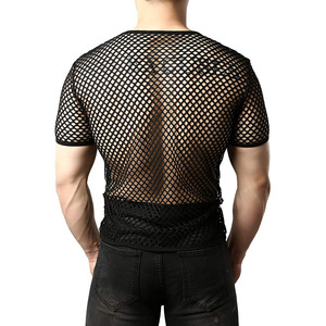 Men's <b>Blue</b> <b>Mesh</b> T-Shirt Short Sleeve O-Neck Slim Fit Breathable Knitted Street Style Solid Color - Product Image 2