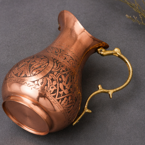 Carafe turque vintage en cuivre avec motif sculpté orné et poignée en laiton, grande capacité, qualité supérieure - Product Image 2