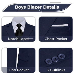 Blazer pour garçons, école primaire, col cranté, mélange de polyester, coupe ajustée, uniforme décontracté pour enfants - Product Image 4