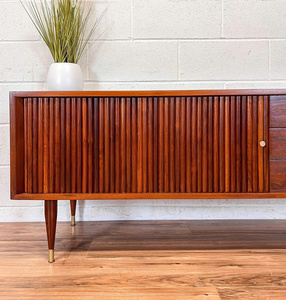 Table console en noyer de style moderne du milieu du siècle avec porte à tambour et 3 tiroirs, meubles de salon Toan Phong TP-CB-001 - Product Image 3