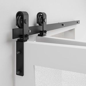 40\" Bi-Folding Barn Door Hardware Kit Smooth & Quietly Sliding J Shape Roller [Black Track] [Doors Not Included] - Product Image 4