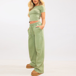 Nouveau style de pantalon de survêtement à cordon de serrage, couleur unie, pour femmes, en coton épais, coupe large et droite, design personnalisé - Product Image 2