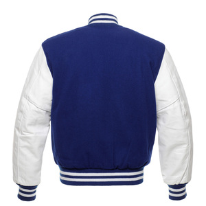 <b>Top</b> Trending Men's Blue Wool Body Varsity Jackets Custom Wholesale Baseball Bomber with Leather Sleeves Embroidery Decoration - Product Image 3