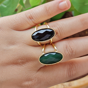18k Gold Plated Brass Wholesale jewelry Gemstone Green Black Onyx <b>Rings</b> Double open Band <b>Adjustable</b> <b>Ring</b> Gift For Birthday Party - Product Image 1