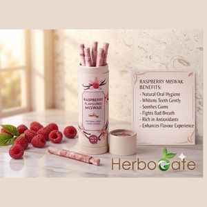 Barra de Mascar Herbal Orgánica con Sabor a Frambuesa para Blanqueamiento Dental Natural, Aliento Fresco, Cuidado de las Encías y Uso Diario Completo - Product Image 1