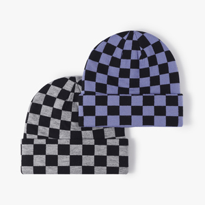 Unisex Checkered Beanie Hat 100% Acrylic Cuffed <b>Winter</b> <b>Cap</b> Casual Style for Adults Black White Pattern - Product Image 4