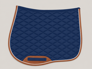 Almohadilla de Silla de Montar Acolchada Azul Marino para Salto Ecuestre, Transpirable, Absorbente de Impactos, con Ribete Marrón, para Entrenamiento Profesional - Product Image 1