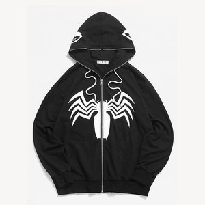 Sweat-shirt à capuche intégral Spider-Man noir unisexe surdimensionné respirant en polaire écologique avec strass personnalisés - Product Image 2