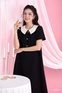 Robe longue en dentelle noire B2 MUM V1519, col en V, manches courtes, tissu de haute qualité, doux, respirant, écologique, légèrement extensible - Product Image 6