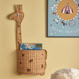 Panier mural de rangement pour livres en rotin tressé à la main, motif girafe mignonne, pour chambre d'enfant, décoration de crèche écologique, vente en gros - Product Image 3