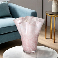 Vase en verre rose blush à volants, décoration élégante pour la maison, récipient à fleurs, centre de table pour le salon