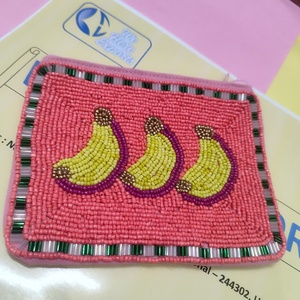 Porte-monnaie artisanal à motif banane perlé, pochette zippée, mini sac à chaîne en polyester, portefeuille indien écologique, cadeau - Product Image 2