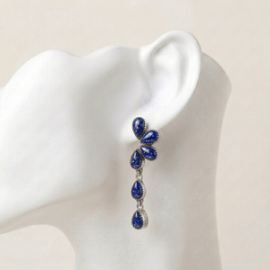 Pendientes Colgantes Hechos a Mano de Plata de Ley 925 con Lapislázuli Natural, Venta al por Mayor, Diseño Único Bohemio en Forma de Lágrima con Racimo de Piedras Preciosas - Product Image 5