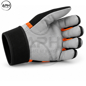 Gants d'assemblage en cuir gris, avec logo personnalisé, sangle réglable, OEM ODM, marque privée, vente en gros, fabricant, noir, orange - Product Image 3