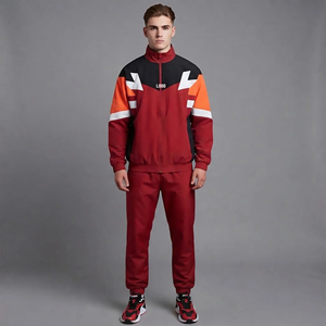 Ensemble de survêtement pour homme, style sportif, col montant, fermeture éclair intégrale, color block, 100 % polyester, coupe classique, avec poches latérales, ensemble deux pièces. - Product Image 4