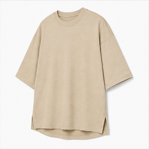 Custom Sand Beige Slub Cotton Tapered <b>Mens</b> Oversized Short Sleeve Crew Neck T-Shirt MTS-OVR-0022 - Product Image 3