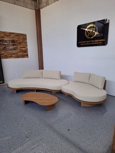 Outdoor Teak Wood Curved <b>Sofa</b> <b>Set</b> with Coffee Table Patio Poolside Garden Hotel Villa Resort Furniture Manufacturer Indonesia - Product Image 3