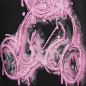 <span class=keywords><strong>Felpe</strong></span> con Cappuccio Nere Personalizzate da <span class=keywords><strong>Uomo</strong></span> con Stampa Orsacchiotto Spray Rosa, Streetwear Vestibilità Regolare in Cotone Lavorato a Maglia per l'Autunno - Product Image 6