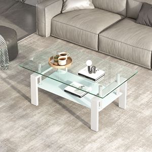 2-Layer Tempered <b>Clear</b> Glass Coffee <b>Table</b> for Living Room As Centerpiece - Product Image 2
