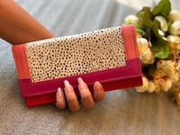 Dompet wanita kulit bulu motif hewan daur ulang buatan tangan asli dompet multifungsi warna pelangi gemuk bergaya dompet tempat kartu ATM