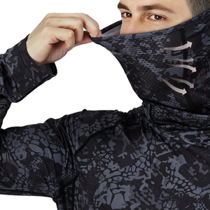Men's Camouflage Long Sleeve <b>Hooded</b> Fishing <b>Shirt</b> With Face Mask UPF 50 Anti-UV Pullover Top - Product Image 5