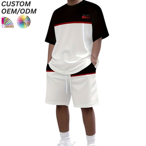 Ensemble de t-shirts en coton respirant tricoté pour homme, deux pièces, style streetwear décontracté, vêtements d'été, impression sérigraphique, logo personnalisé, OEM ODM - Product Image 1