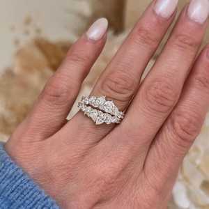 Tiara Diamond Half Eternity Wedding Bands Mix Cut Pear Marquise Lab Grown <b>Cluster</b> Elegant Stackable Rings 14k 18k Gold Wholesale - Product Image 4