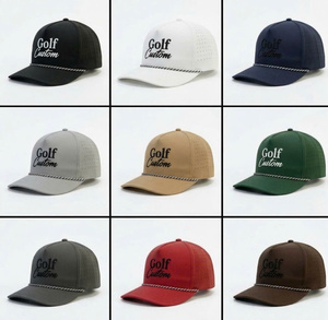 หมวกแก๊ป 5 ชิ้น สีพื้นสไตล์เวียดนาม ปีกโค้ง ทรงแข็งแรง ตัดด้วยเลเซอร์ ปักโลโก้ตามสั่ง เชือกผูก หมวกกอล์ฟ หมวกกีฬา - Product Image 5