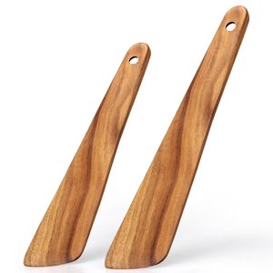 FASHION CRAFT Espátula de madera de acacia con mango largo, cuchara para sopa, cuchara ranurada, cuchara para arroz, apta para sartenes antiadherentes, juego de 2 utensilios de cocina lavables a mano - Product Image 5