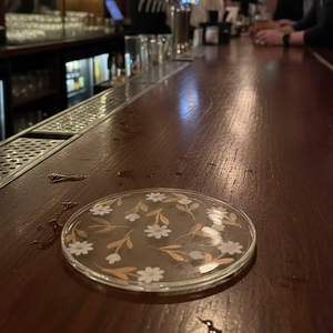 Classic Floral Handpainted Glass <b>Coaster</b> <b>Heat</b> Resistant Non-Slip for Serving Cocktails Whiskey Mocktails Tea Coffee Soft Drinks - Product Image 2