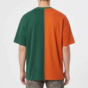 เสื้อยืดโอเวอร์ไซส์สีเขียวส้มแบบครึ่งตัว ผ้าฝ้ายพรีเมียม ทรงหลวม คอกลม แขนสั้น สีตัดต่อ สไตล์ลำลอง สตรีทแวร์ - Product Image 4