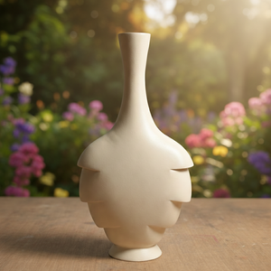 Jarrón de flores de aluminio fundido de lujo con recubrimiento en polvo color crema, escultura moderna de estilo nórdico con diseño en capas para decoración moderna del hogar y de la mesa. - Product Image 1