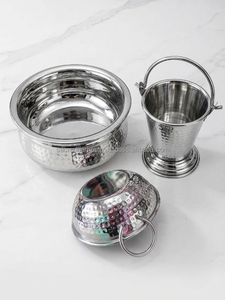 Ensemble de service commercial en acier inoxydable martelé pour curry, comprenant mini seau Balti, poêle Karahi et bol Handi, vaisselle de restaurant - Product Image 5