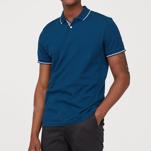 Men's Solid <b>Blue</b> Short Sleeve <b>Polo</b> <b>Shirt</b> Cotton Pique Knitted Casual Style Breathable Regular Fit - Product Image 1