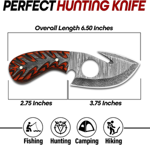 Couteau de chasse à lame fixe en acier Damas personnalisé avec crochet à entrailles et manche en bois – Couteau de survie pour le camping en extérieur - Product Image 2