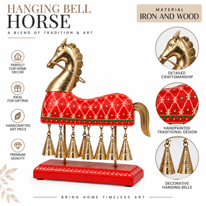 Handcrafted Wooden 10 Bell Horse <b>Decor</b> | Hand Painted <b>Indian</b> Horse Figurine | Traditional Rajasthani Tabletop <b>Home</b> <b>Decor</b> - Product Image 5